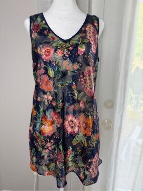 Gold Label Victoria's Secret Navy Sheer Floral Embroidered Nightie Medium